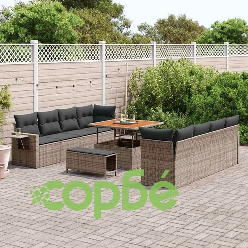 Градински комплект 11 части със съхранение сив полиратан 100x100x71 см ➤ топ цена ➤ sorbe.bg