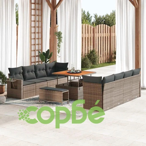 Градински комплект 11 части със съхранение сив полиратан 100x100x71 см ➤ топ цена ➤ sorbe.bg