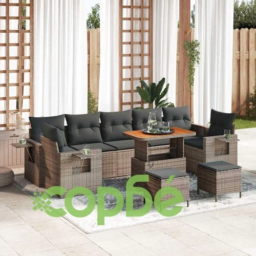 Градински комплект мебели 10 части полиратан сив с акациева маса 90x55x71 см ➤ топ цена ➤ sorbe.bg