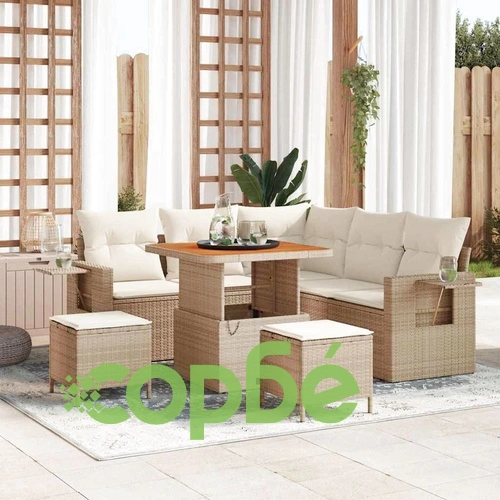 Градински комплект мебели 8 части с възглавници бежов полиратан акация ➤ топ цена ➤ sorbe.bg