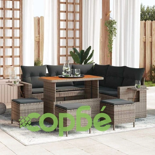 Градински комплект мебели 9 части полиратан сив с възглавници 110x55x71 см ➤ топ цена ➤ sorbe.bg