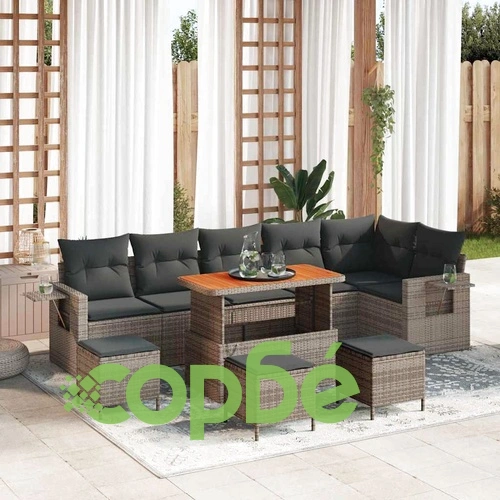 Градински модулен диван комплект 10 части полиратан акация сив 110x55x71 см ➤ топ цена ➤ sorbe.bg