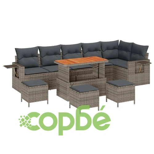 Градински модулен диван комплект 10 части полиратан акация сив 110x55x71 см ➤ топ цена ➤ sorbe.bg