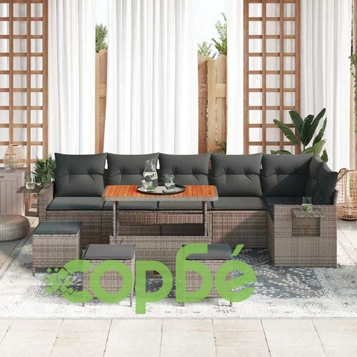 Градински модулен диван комплект 10 части полиратан акация сив 110x55x71 см ➤ топ цена ➤ sorbe.bg