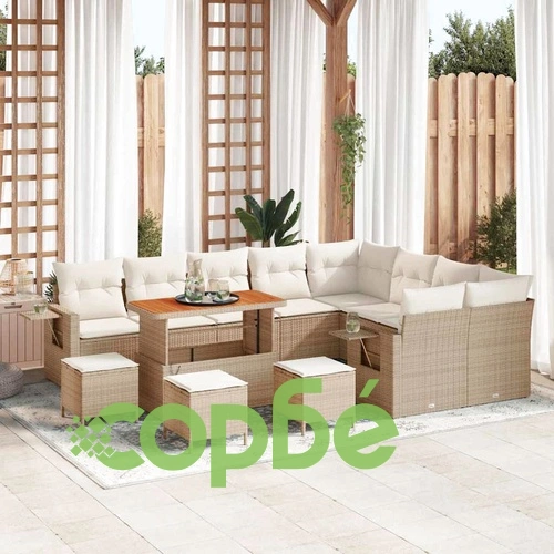 13-частен градински комплект с възглавници от полиратан и акация 110x55x71 см ➤ топ цена ➤ sorbe.bg