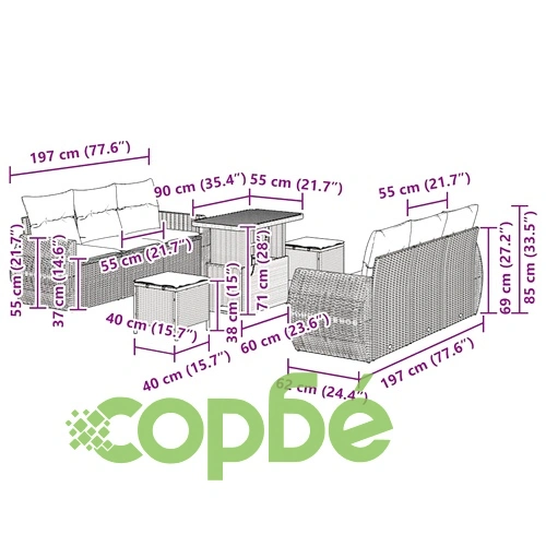 Градински комплект мебели 9 части полиратан бежов с възглавници акация ➤ топ цена ➤ sorbe.bg