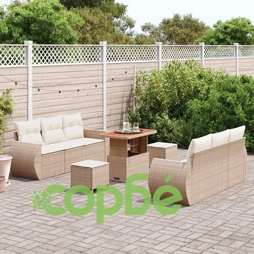 Градински комплект мебели 9 части полиратан бежов с възглавници акация ➤ топ цена ➤ sorbe.bg