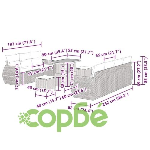 Градински комплект мебели 10 части с възглавници бежов полиратан акация ➤ топ цена ➤ sorbe.bg