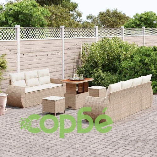 Градински комплект мебели 10 части с възглавници бежов полиратан акация ➤ топ цена ➤ sorbe.bg
