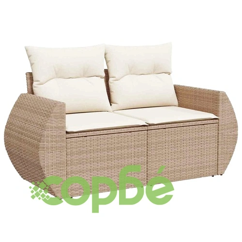 Градински комплект мебели 10 части с възглавници бежов полиратан акация ➤ топ цена ➤ sorbe.bg