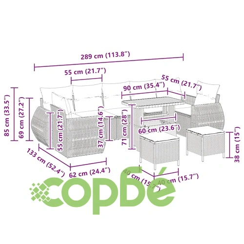 Градински комплект мебели 10 части полиратан сив с възглавници акация ➤ топ цена ➤ sorbe.bg