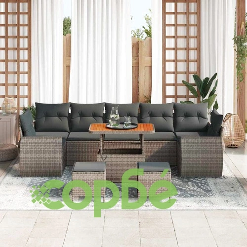 Градински комплект мебели 10 части полиратан сив с възглавници акация ➤ топ цена ➤ sorbe.bg
