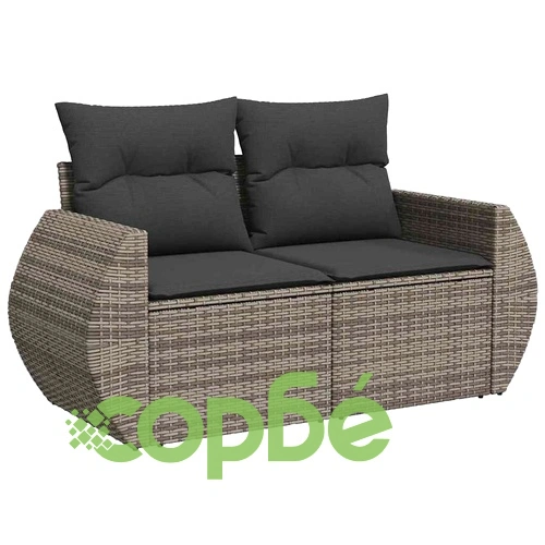 Градински комплект мебели 10 части полиратан сив с възглавници акация ➤ топ цена ➤ sorbe.bg