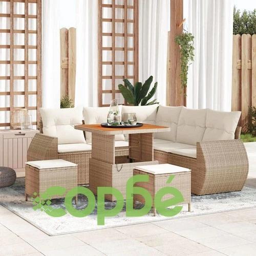 Градински комплект мебели 8 части полиратан бежов с възглавници ➤ топ цена ➤ sorbe.bg