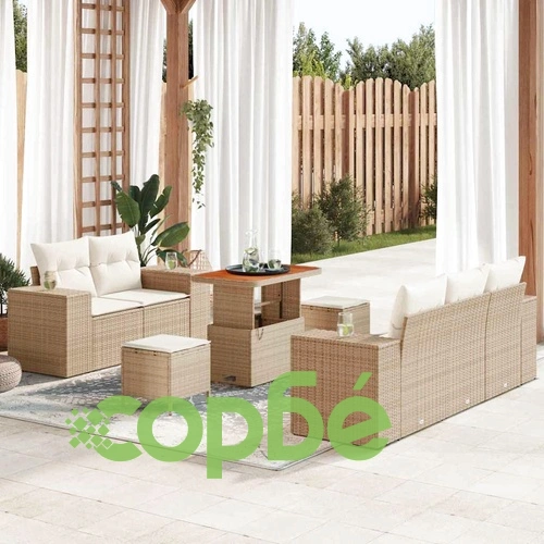 Градински комплект мебели 8 части полиратан бежов с възглавници ➤ топ цена ➤ sorbe.bg
