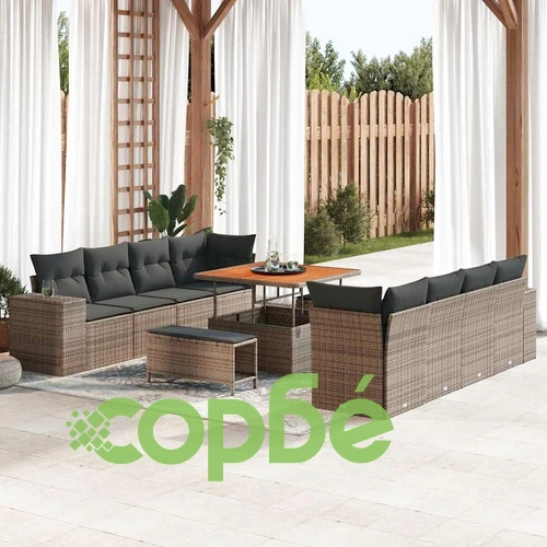 Градински диван комплект 11 части сив полиратан с възглавници ➤ топ цена ➤ sorbe.bg