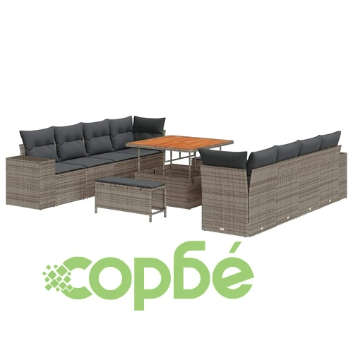 Градински диван комплект 11 части сив полиратан с възглавници ➤ топ цена ➤ sorbe.bg