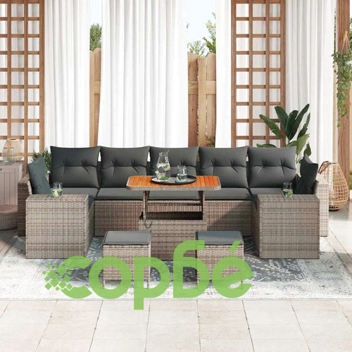 Градински комплект мебели 10 части полиратан сив с възглавници акация 90x55x71 см ➤ топ цена ➤ sorbe.bg