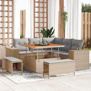 Градински комплект мебели 8 части от полиратан и акация - бежов