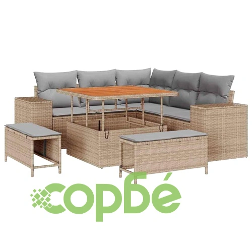 Градински комплект мебели 8 части от полиратан и акация - бежов ➤ топ цена ➤ sorbe.bg