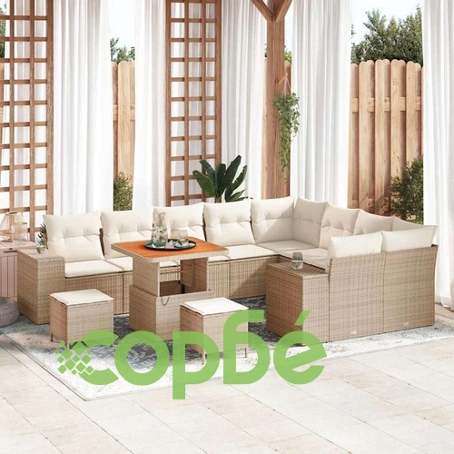 Градински комплект от полиратан с възглавници 12 части бежов с акация 80x80 см ➤ топ цена ➤ sorbe.bg