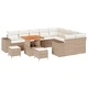 Градински комплект от полиратан с възглавници 12 части бежов с акация 80x80 см