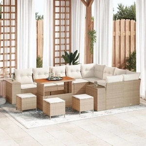 Градински комплект мебели 13 части от полиратан и акация бежов