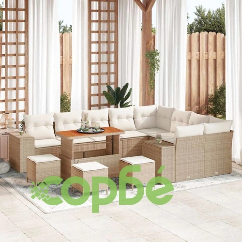 Градински комплект мебели 13 части от полиратан и акация бежов ➤ топ цена ➤ sorbe.bg