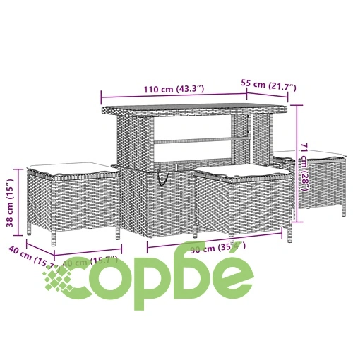 Градински комплект мебели 13 части от полиратан и акация бежов ➤ топ цена ➤ sorbe.bg