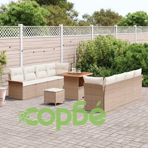 Градински комплект мебели 11 части полиратан и акация бежов ➤ топ цена ➤ sorbe.bg