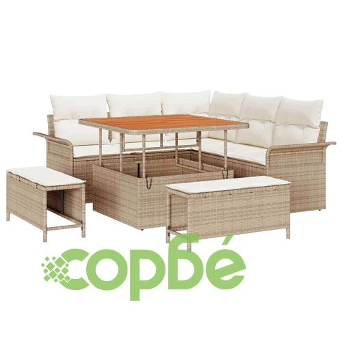 Градински комплект диван 8 части с възглавници бежов полиратан акация ➤ топ цена ➤ sorbe.bg