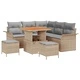 Градински комплект мебели 8 части полиратан бежов с възглавници акация