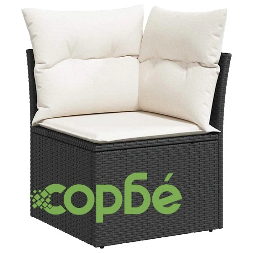 Градински комплект мебели 12 части с възглавници черен полиратан акация ➤ топ цена ➤ sorbe.bg