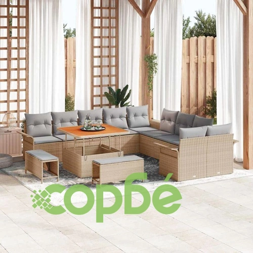 Градински комплект мебели 13 части полиратан акация бежов 100x100 см ➤ топ цена ➤ sorbe.bg