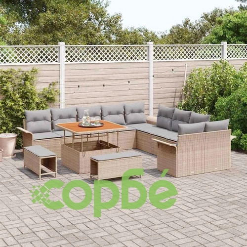 Градински комплект мебели 13 части полиратан акация бежов 100x100 см ➤ топ цена ➤ sorbe.bg