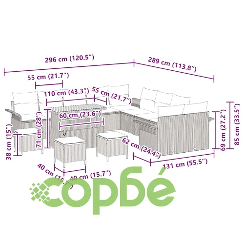 Градински комплект мебели 14 части с възглавници черен полиратан акация ➤ топ цена ➤ sorbe.bg