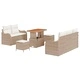 Градински диван комплект 8 части с възглавници бежов полиратан акация