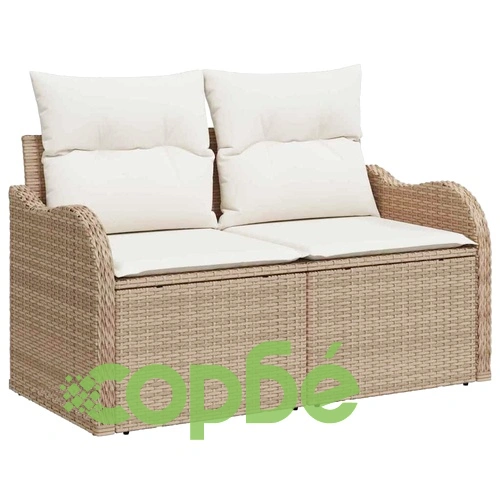 Градински диван комплект 8 части с възглавници бежов полиратан акация ➤ топ цена ➤ sorbe.bg