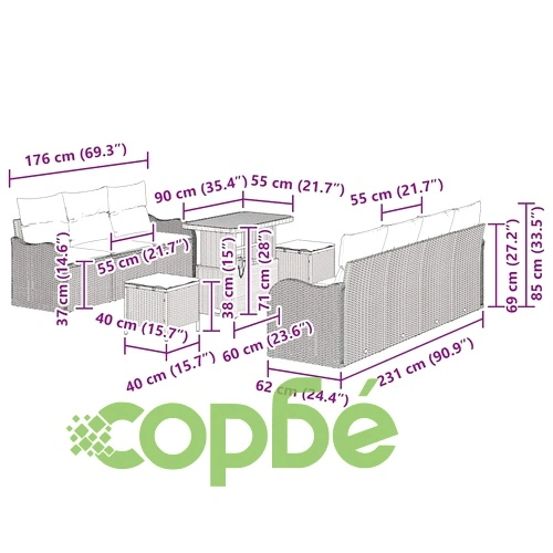 Градински комплект мебели 10 части от полиратан и акация бежов ➤ топ цена ➤ sorbe.bg