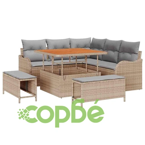 Градински комплект 8 части с възглавници бежов полиратан акация 100x100 см ➤ топ цена ➤ sorbe.bg