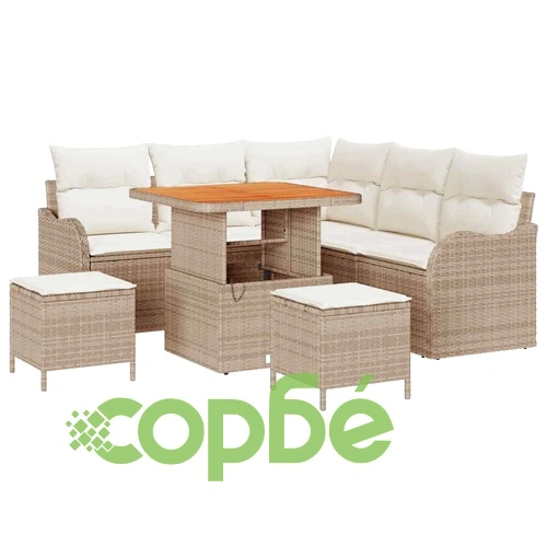 Градински комплект от полиратан 8 части с възглавници бежов акация ➤ топ цена ➤ sorbe.bg