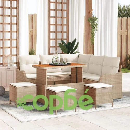 Градински комплект от полиратан 9 части с възглавници бежов акация ➤ топ цена ➤ sorbe.bg