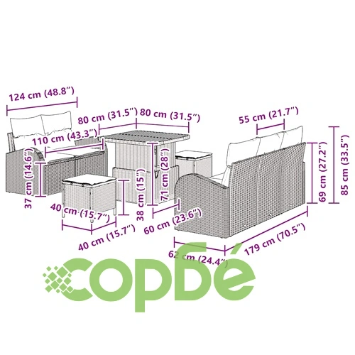 Градински комплект мебели 8 части полиратан акация бежов 🌿 ➤ топ цена ➤ sorbe.bg