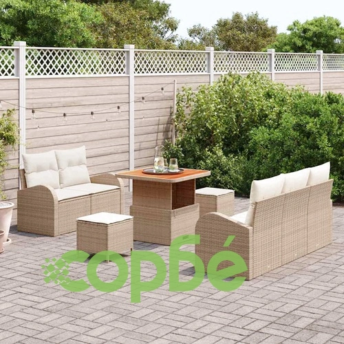 Градински комплект мебели 8 части полиратан акация бежов 🌿 ➤ топ цена ➤ sorbe.bg