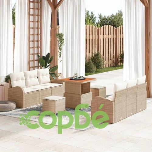Градински комплект мебели полиратан 9 части с възглавници бежов ➤ топ цена ➤ sorbe.bg