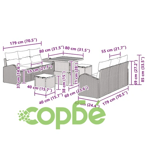 Градински комплект мебели полиратан 9 части с възглавници бежов ➤ топ цена ➤ sorbe.bg