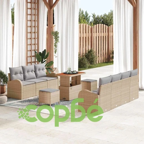 Градински комплект от 10 части с възглавници от полиратан в бежово ➤ топ цена ➤ sorbe.bg