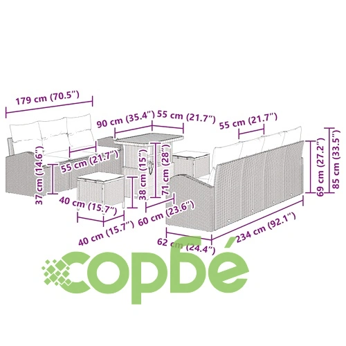 Градински комплект от 10 части с възглавници от полиратан в бежово ➤ топ цена ➤ sorbe.bg