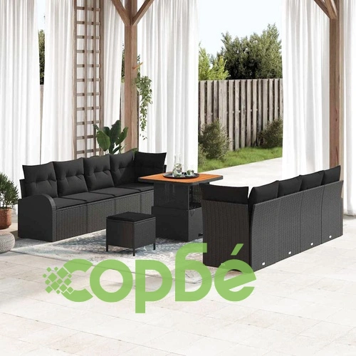 Градински комплект мебели 11 части с възглавници черен полиратан акация ➤ топ цена ➤ sorbe.bg