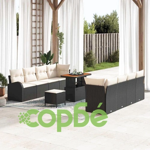 Градински комплект мебели 11 части с възглавници черен полиратан ➤ топ цена ➤ sorbe.bg